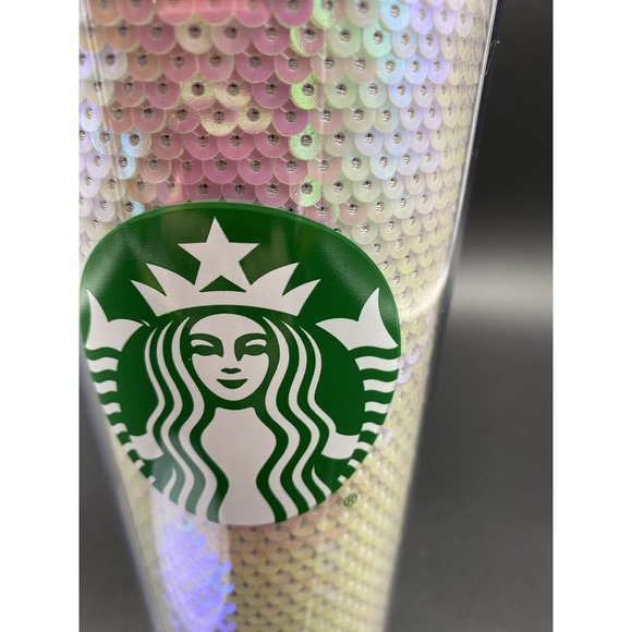 Starbucks 24oz Venti WHITE PINK SEQUIN Cold Cup Tumbler‎ 2020 Holiday Purple Top - Picture 5 of 6